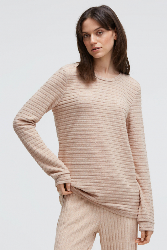 Flauschstrickpullover mit Rippstruktur und Gummizugsaum