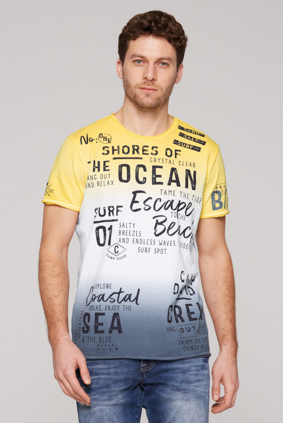 Streifenshirt Dip Dye im Used Look mit Label Prints