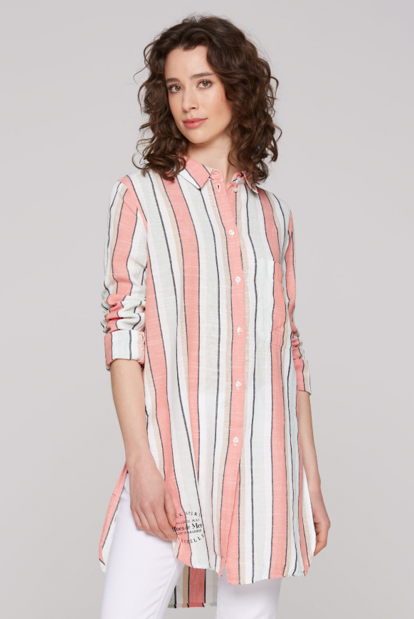 Strukturierte Longbluse mit bunten Streifen