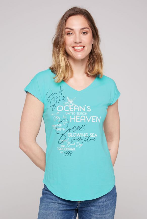 Ärmelloses V-Shirt mit Print Artwork lagoon blue
