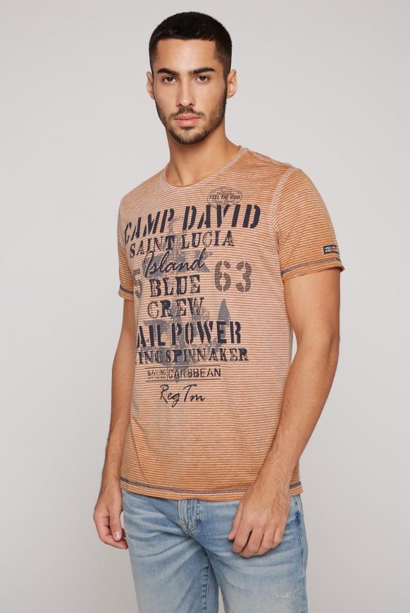 Ausbrenner-Shirt mit Streifen und Print orange peel