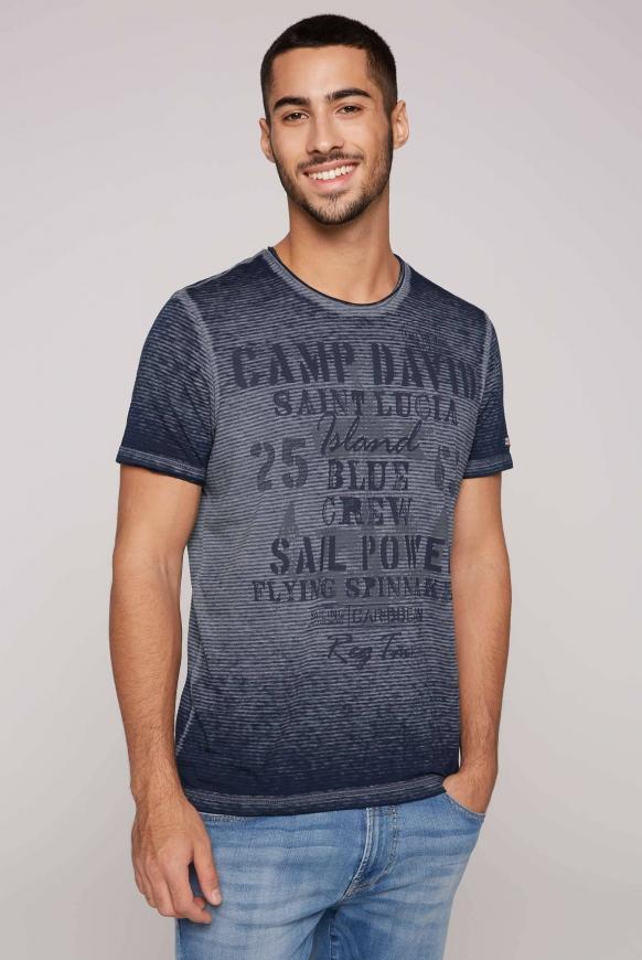 Ausbrenner-Shirt mit Streifen und Print blue navy