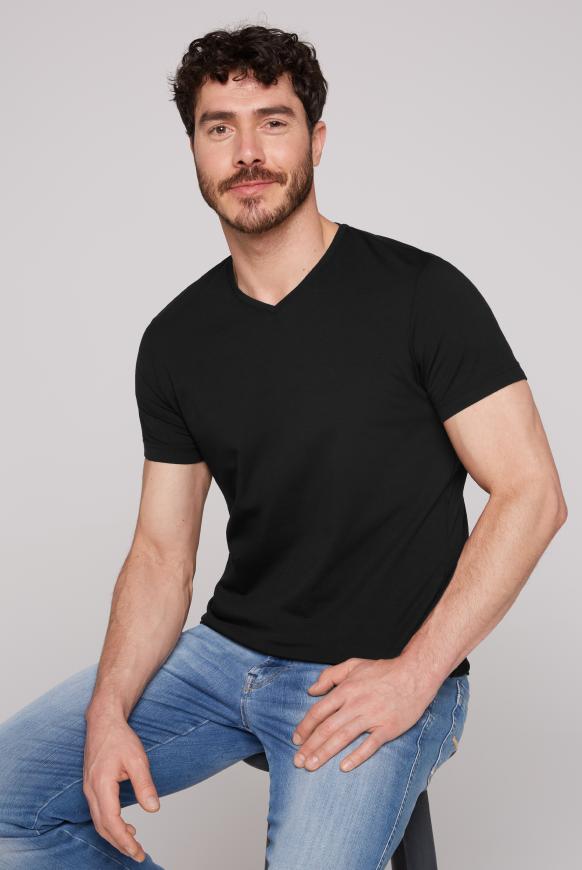 Basic T-Shirt mit V-Neck, Doppelpack black / black