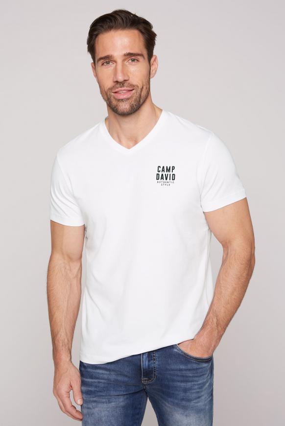 Basic T-Shirt V-Neck mit Logo Print opticwhite