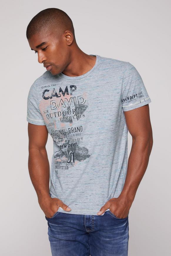Bunt meliertes T-Shirt mit Used Prints grey blue