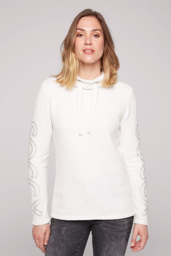 Chenille-Pullover mit Rollkragen und Logo ivory