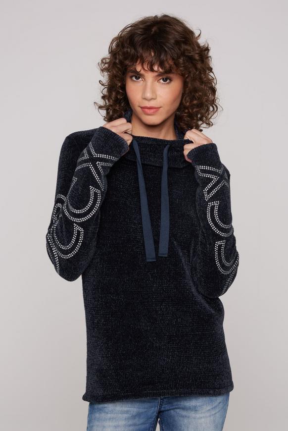 Chenille-Pullover mit Rollkragen und Logo blue navy