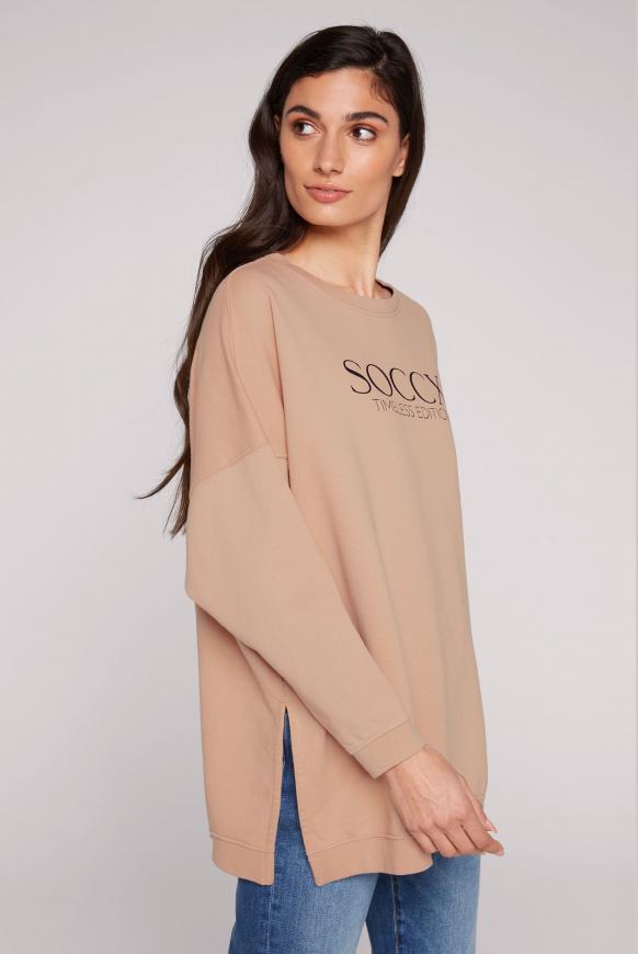 Classic Oversized Sweatshirt mit Logo Print cool camel