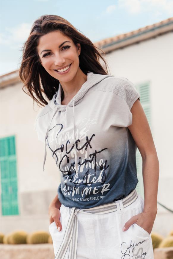 Dip-Dye-Shirt mit Meshkapuze berlin grey