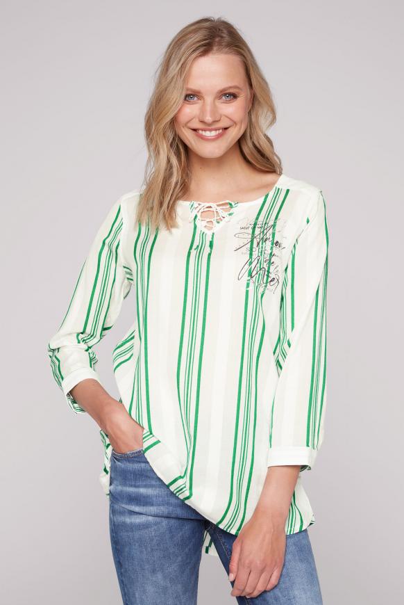 Gestreifte Tunika-Bluse mit Label Prints frenchy green