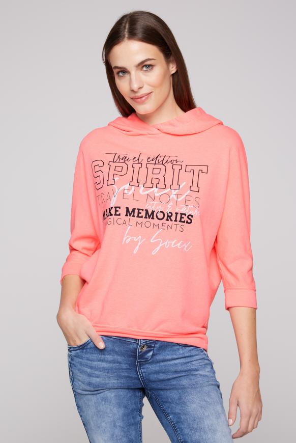 Hoodie mit 3/4-Arm und Print neon pink