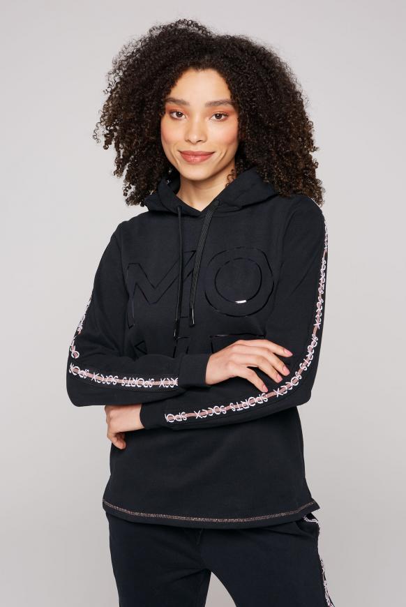 Hoodie mit Logo Tape und Folienprint black