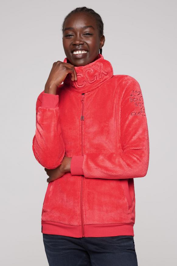 Jacke aus Coral-Fleece mit Logo-Kragen