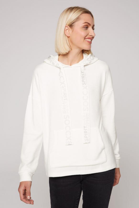Kapuzenpullover mit Logo-Tape ivory