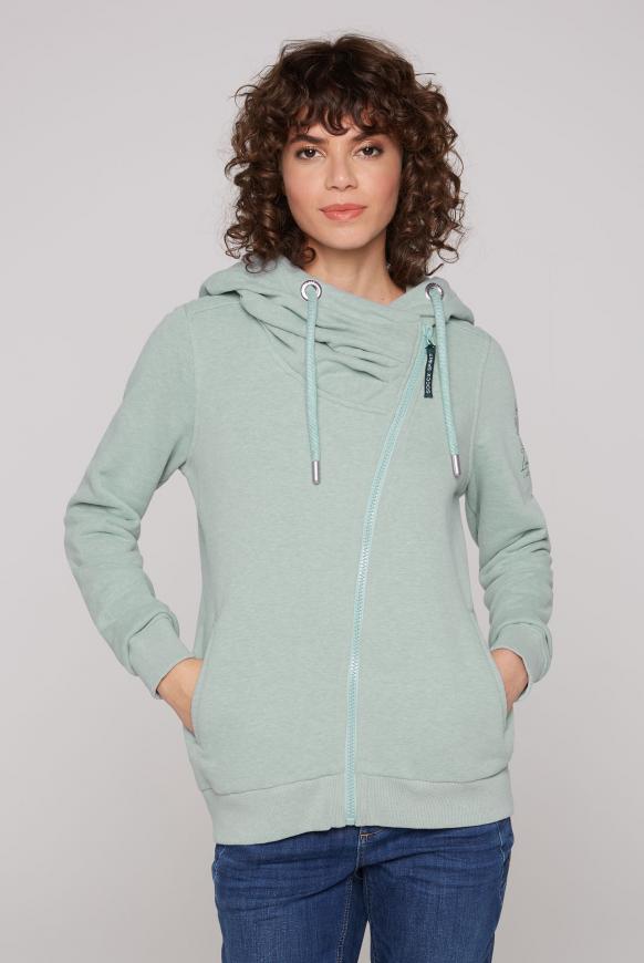 Kapuzensweatjacke mit diagonalem Reißverschluss