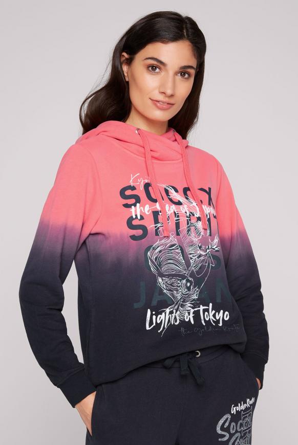 Kapuzensweatshirt Dip Dye mit Artworks coral crush