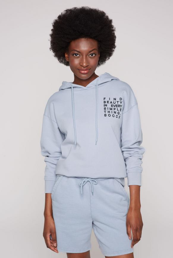 Kapuzensweatshirt mit kleinem Label Print light blue