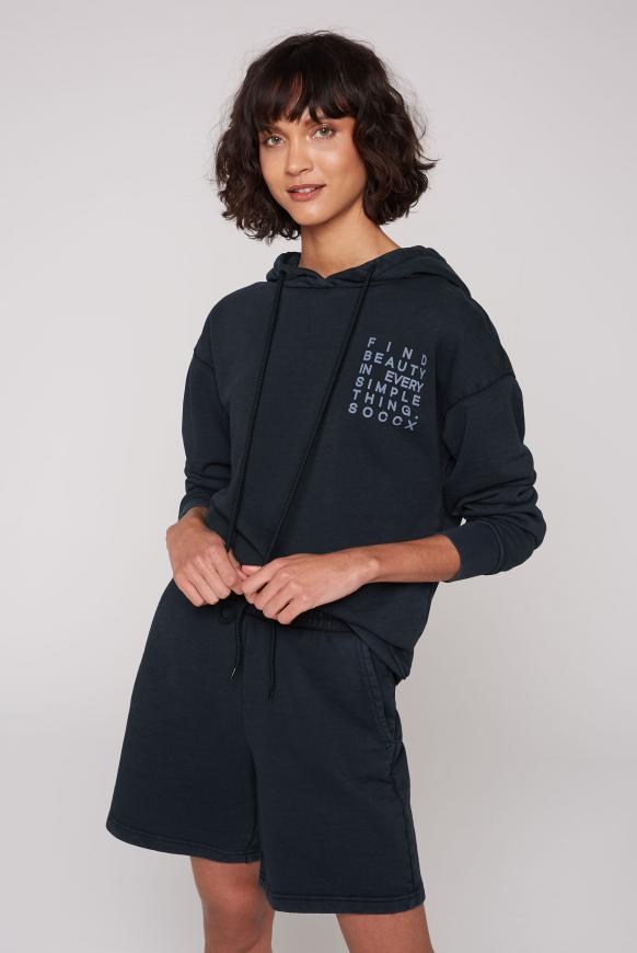 Kapuzensweatshirt mit kleinem Label Print black