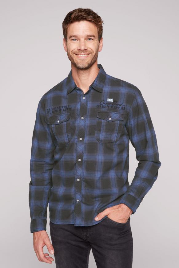 Kariertes Flanellhemd mit Rücken-Artwork black / winter blue