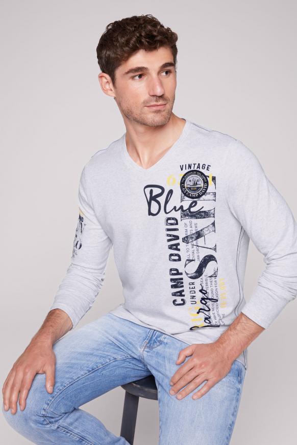 Langarmshirt mit V-Neck und Artworks ivory melange