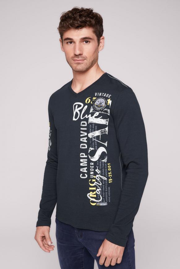 Langarmshirt mit V-Neck und Artworks deep sea