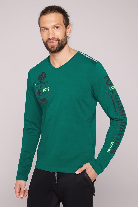 Langarmshirt mit V-Neck und Folienprints action green