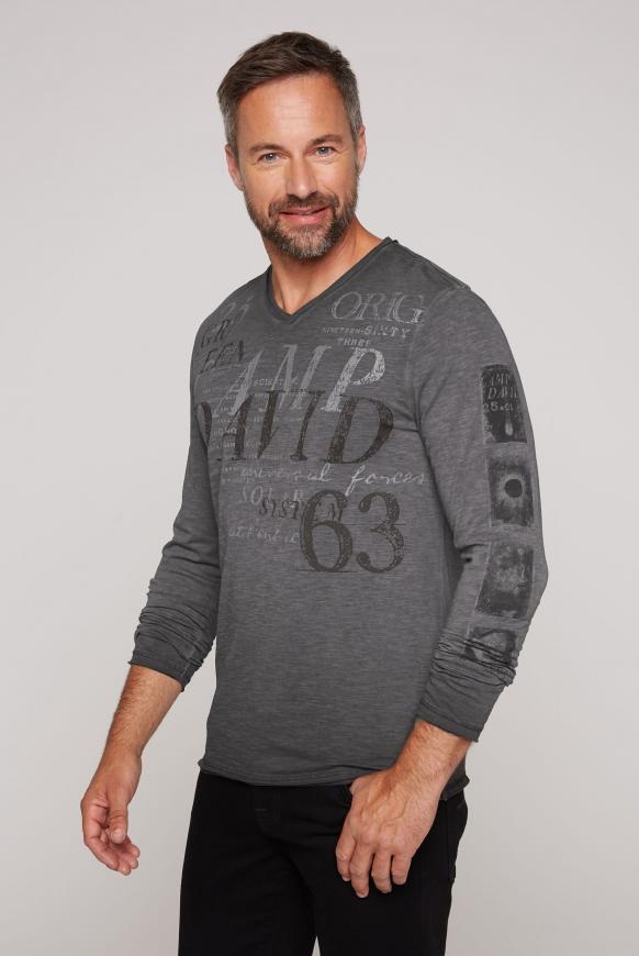Langarmshirt mit V-Neck und Logo Prints mud