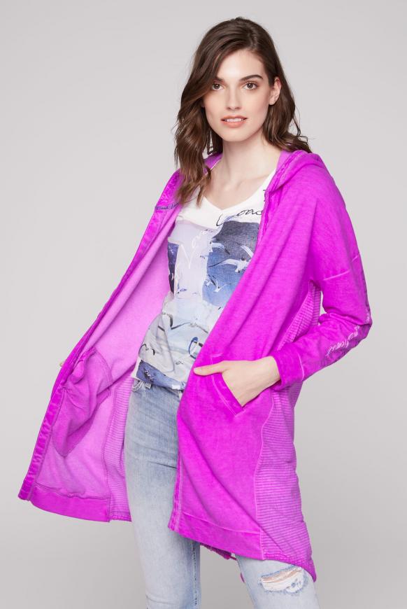Lange Kapuzenjacke im Materialmix mit Prints new lilac