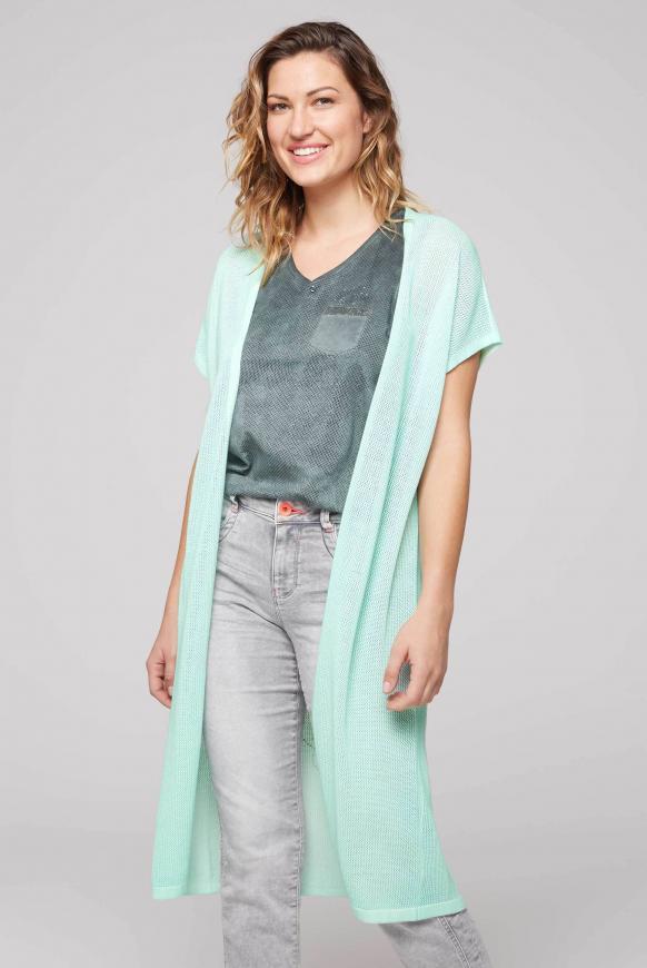Lange Weste mit Mesh-Struktur und Rücken-Artwork exotic aqua