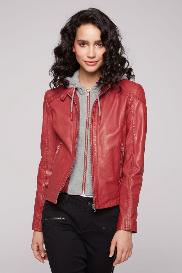 Lederjacke im Biker-Stil mit Kapuzeneinsatz red