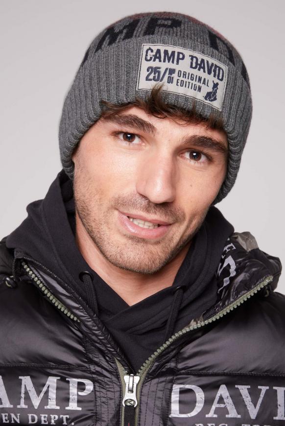 Logo-Mütze mit Intarsia-Strick polo grey melange
