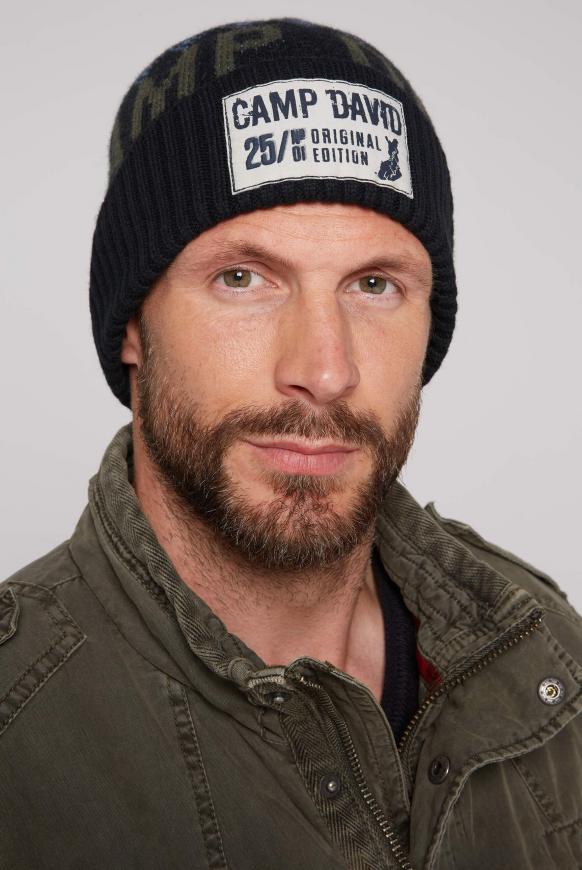 Logo-Mütze mit Intarsia-Strick blue navy