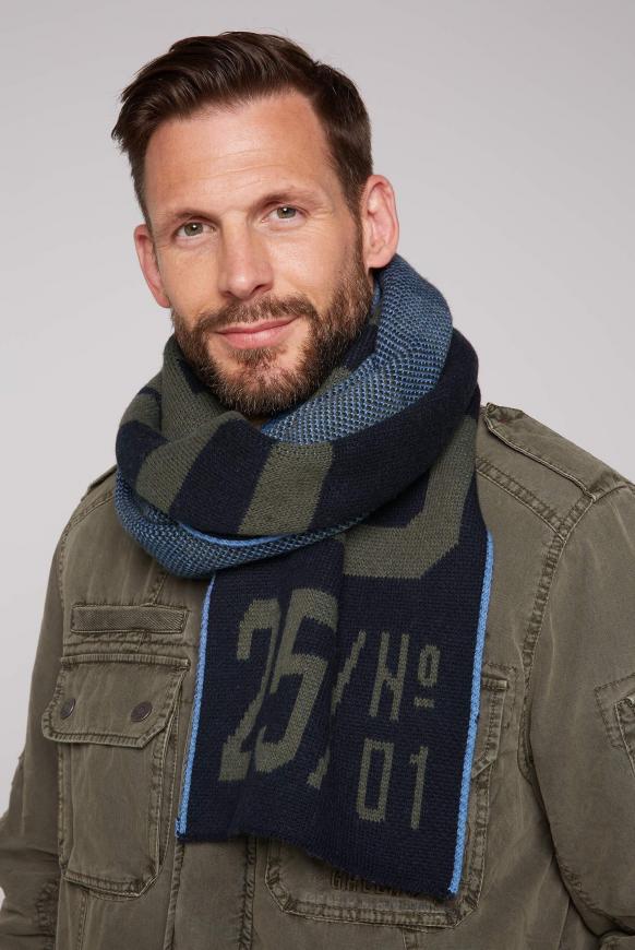 Logo-Schal mit Intarsia-Strick blue navy