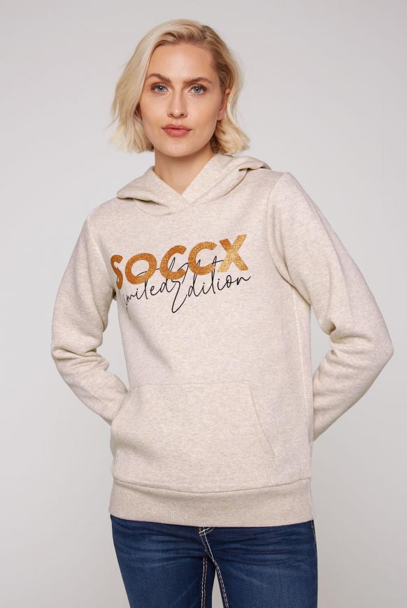 Melange Hoodie mit Glitter Print beige melange