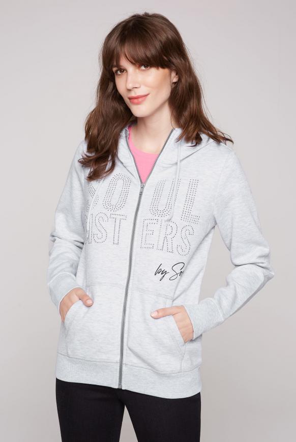 Melierte Sweatjacke mit Kapuze und Artwork grey melange