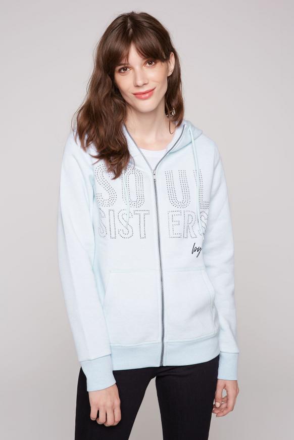 Melierte Sweatjacke mit Kapuze und Artwork blue melange