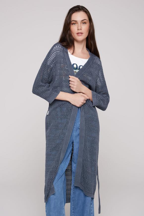 Mesh-Cardigan mit Glitzerstein-Wording blueberry