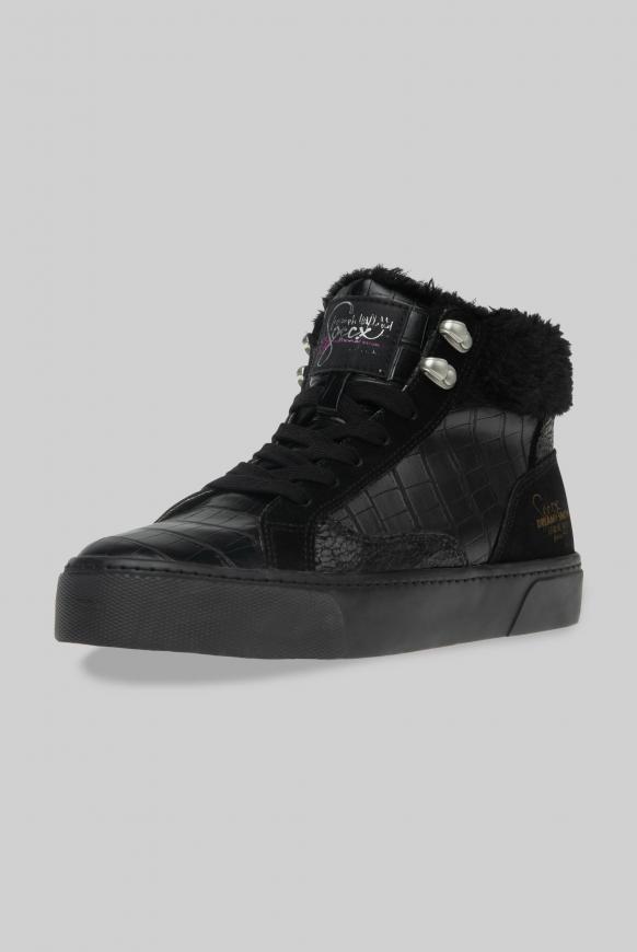 Plateau-Sneaker mit Kunstfellkragen black