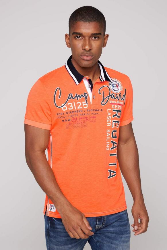 Poloshirt mit Artworks und Kontrastkragen blaze orange