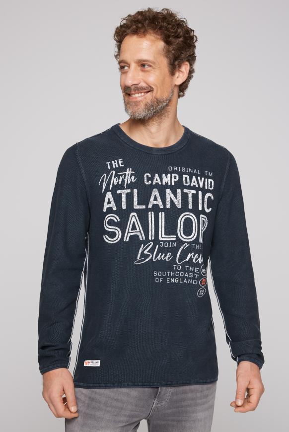 Pullover Stone Washed mit Frontprint blue navy