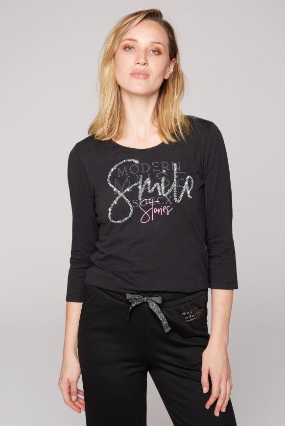 Rundhalsshirt mit Pailletten-Artwork black