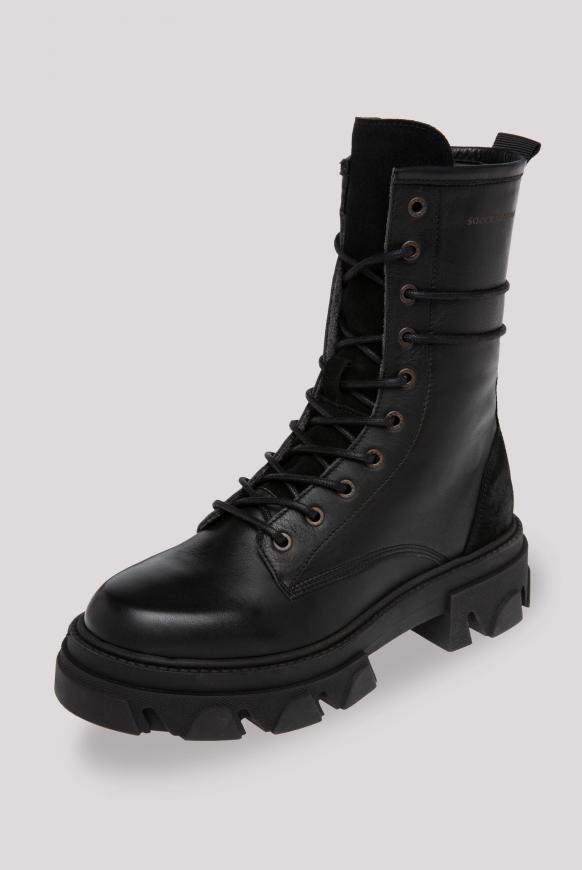 Schnürboots aus Leder mit Profilsohle black