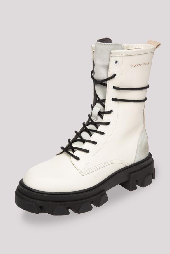 Schnürboots aus Leder mit Profilsohle ivory