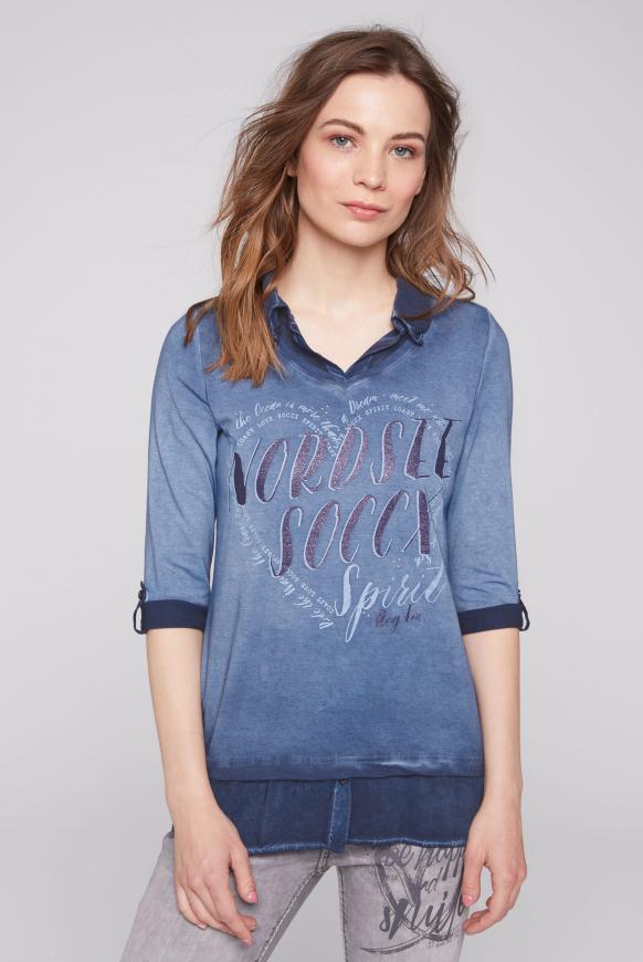 Shirt im Layer Look mit Glitter Print blue navy