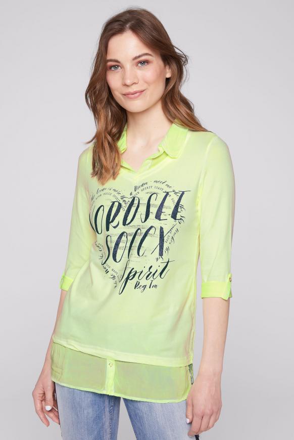 Shirt im Layer Look mit Glitter Print super lemon