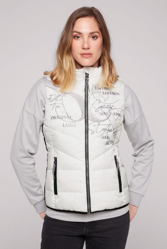 Steppweste mit Wording Print ivory