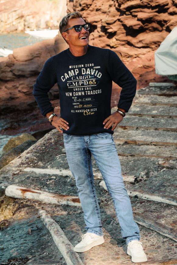 Stone Washed Pullover mit Logo Prints