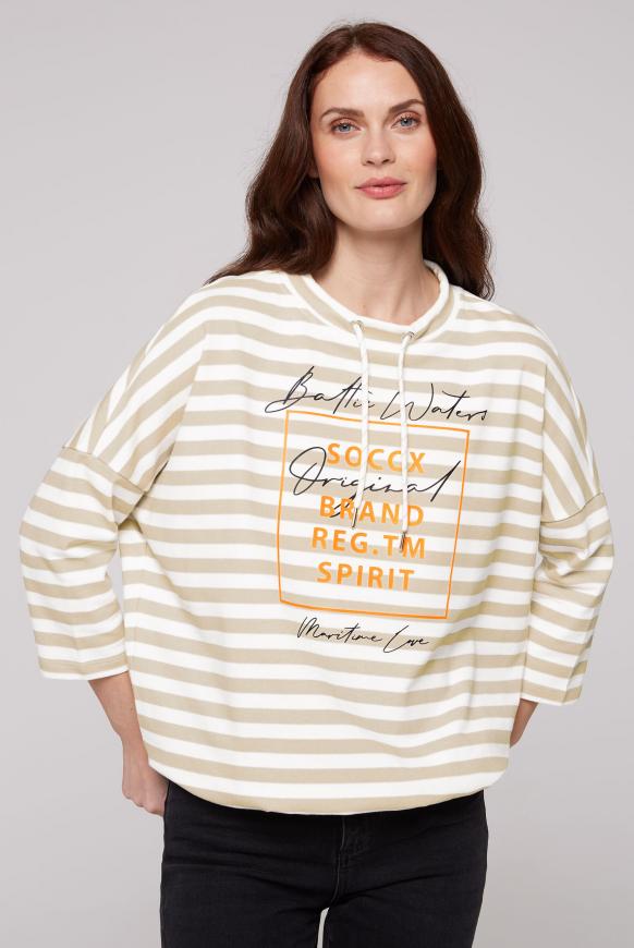 SOCCX Damen Shirt 3/4-Ärmel - Rundhals Mit Seitenraffung & Pailletten-Details