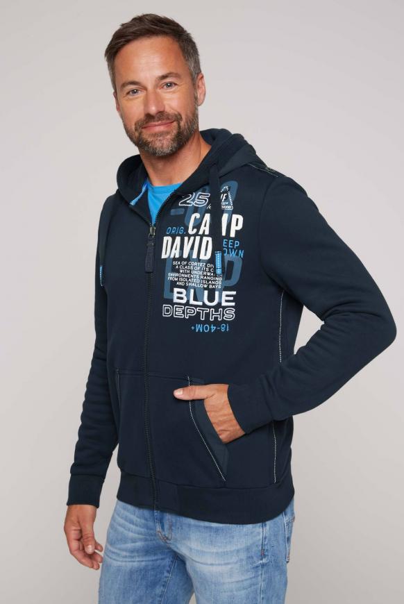 Sweatjacke mit Kapuze im Materialmix blue navy