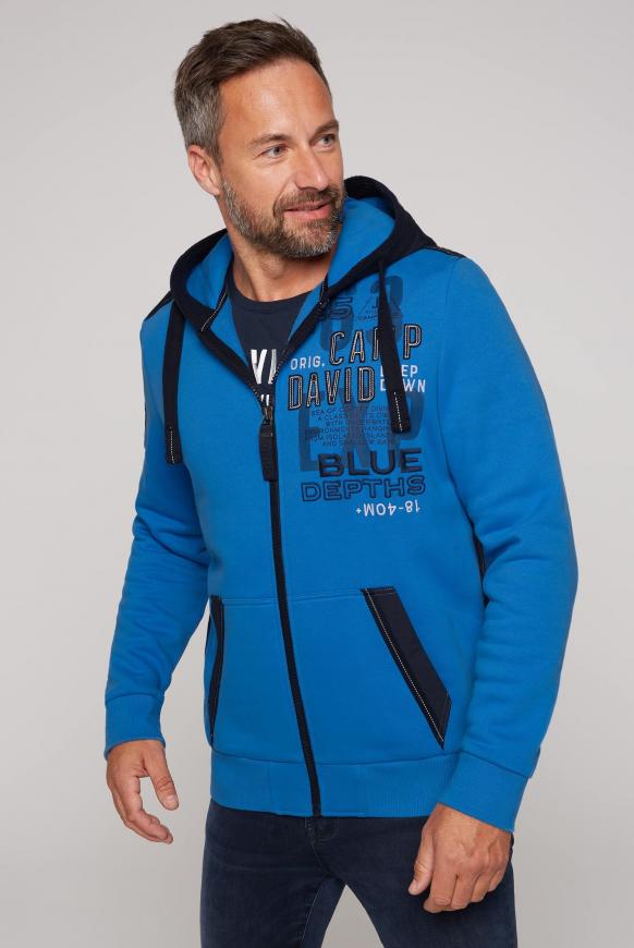 Sweatjacke mit Kapuze im Materialmix pacific blue
